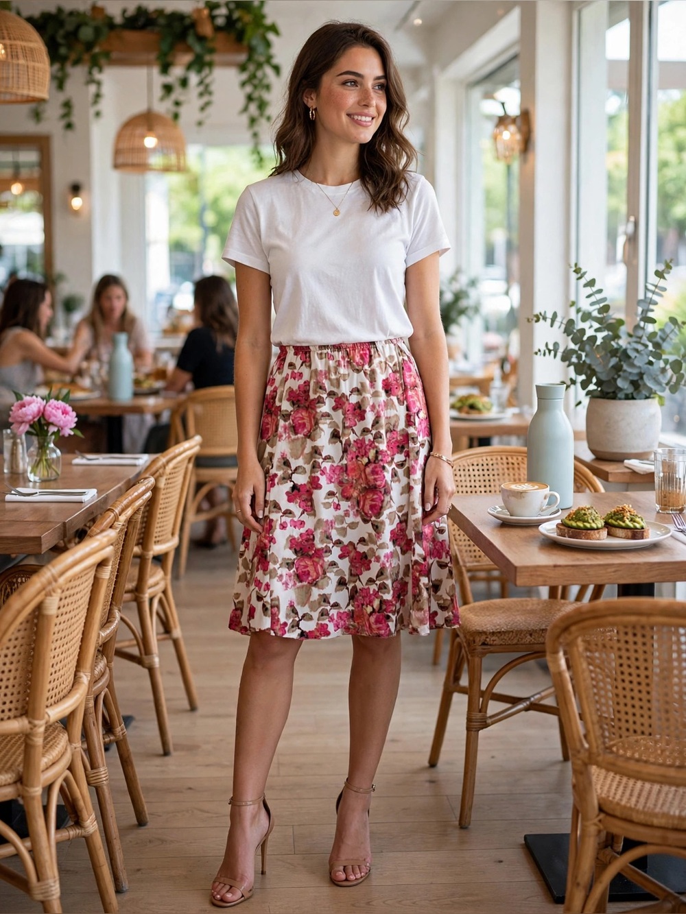 Sag Harbor Cream Skirt with Pink Floral Print